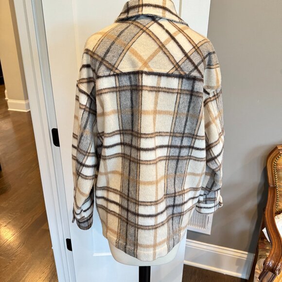 Zara Beige Plaid Fleece Shacket Jacket - Picture 4 of 10